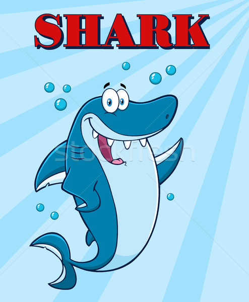 Happy Blue Shark Cartoon Mascot Character Waving For Greeting Under Water Stock photo © hittoon