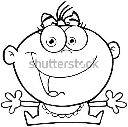 Black And White Happy Male Caveman Cartoon Mascot Character Waving For Greeting Stock photo © hittoon