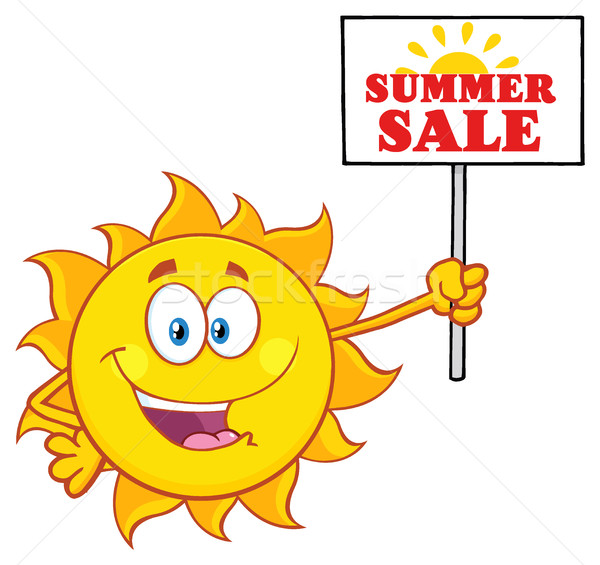 Summer Sun Cartoon Mascot Character Holding A Sign With Text Summer Sale Stock photo © hittoon