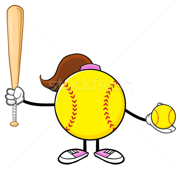 Softball Mädchen Cartoon-Maskottchen Zeichen halten bat Stock foto © hittoon