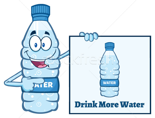 Cartoon Illustation Of A Water Plastic Bottle Mascot Character Holding And Pointing To A Banner With Stock photo © hittoon