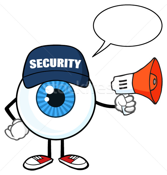 Blau Augapfel Cartoon-Maskottchen Zeichen Sicherheitsbeamte Megaphon Stock foto © hittoon