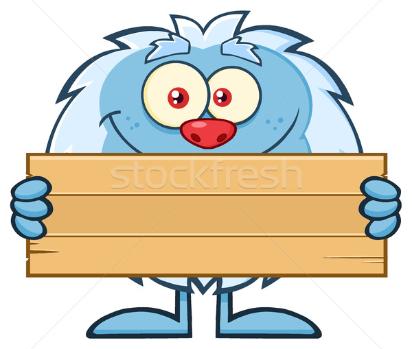 Cute wenig Cartoon-Maskottchen Zeichen halten Holz Stock foto © hittoon