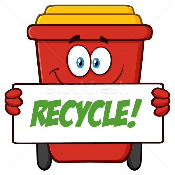 Smiling Red Recycle Bin Cartoon Mascot Character Holding A Recycle Sign Stock photo © hittoon