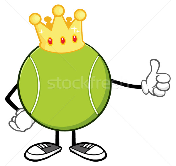 King Tennis Ball Faceless Cartoon Mascot Character With Golden Crown Giving A Thumb Up Stock photo © hittoon