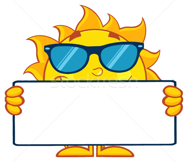Cute Sun Cartoon Mascot Character With Sunglasses Holding A Blank Sign Stock photo © hittoon