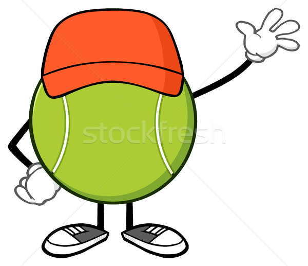 Tennis Ball Faceless Cartoon Character With Hat Waving For Greeting Stock photo © hittoon