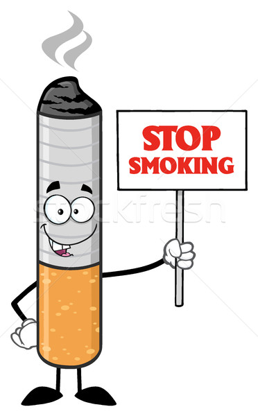 Sigara karikatür maskot karakter imzalamak metin Stok fotoğraf © hittoon