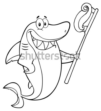 Black And White Cute Shark Cartoon Mascot Character Wearing A Foam Finger Stock photo © hittoon