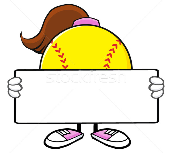Softball Girl Faceless Cartoon Mascot Character Holding A Blank Sign Stock photo © hittoon