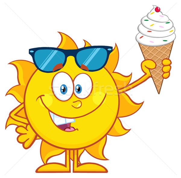Cute Sun Cartoon Mascot Character With Sunglasses Holding A Ice Cream Stock photo © hittoon