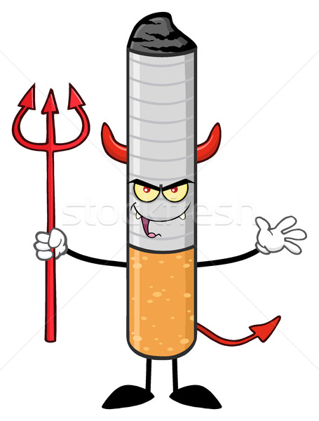 Devil Cigarette Cartoon Mascot Character Welcoming And Holding A Trident Stock photo © hittoon