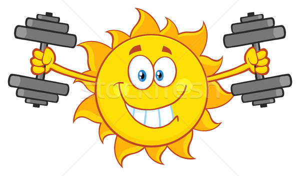 Smiling Sun Cartoon Mascot Character Working Out With Dumbbells. Stock photo © hittoon