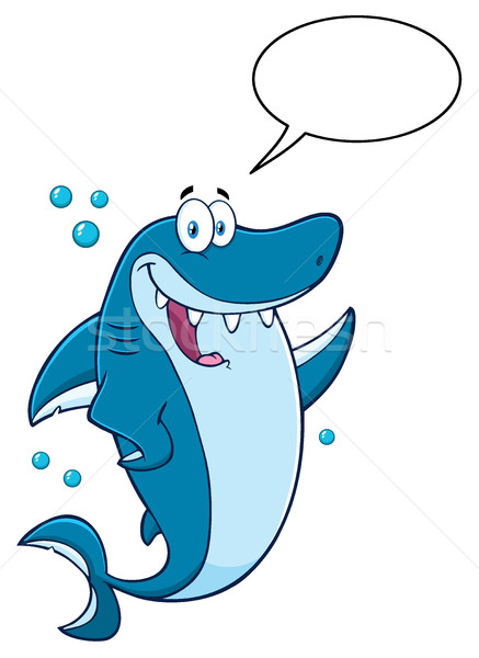 Happy Blue Shark Cartoon Mascot Character Waving For Greeting Stock photo © hittoon