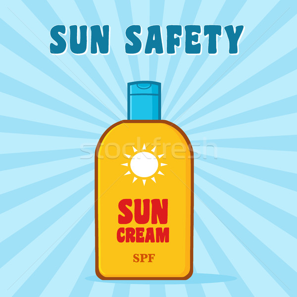Cartoon bottiglia protezione solare testo sole crema Foto d'archivio © hittoon