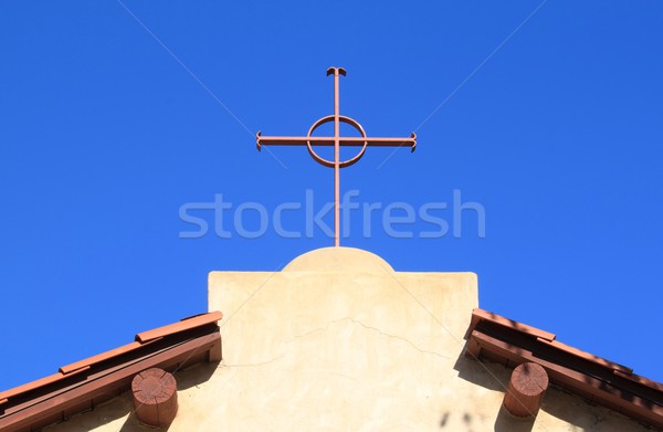 Templom kereszt felső kék ég épület Jézus Stock fotó © hlehnerer