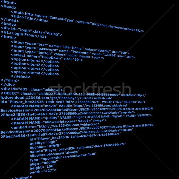 Foto d'archivio: Html · blu · codice · testo · nero · computer