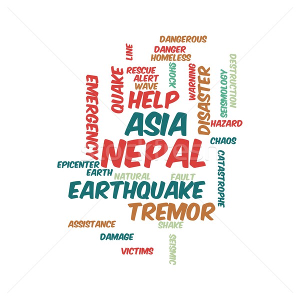 Stockfoto: Nepal · aardbeving · woord · salade · wolk · illustratie