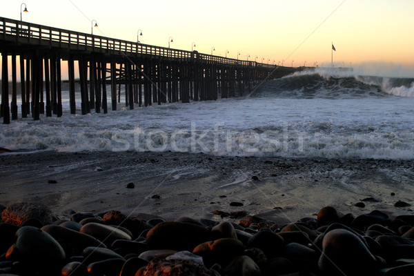 óceán hullám vihar móló óceán hullámok fából készült Stock fotó © hlehnerer
