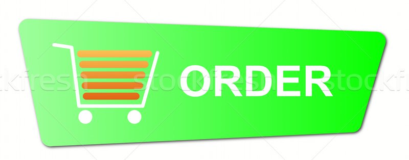 Foto stock: Verde · botón · cesta · de · la · compra · blanco · negocios