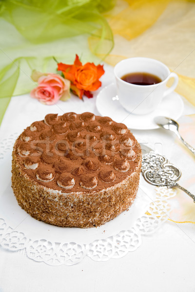 [[stock_photo]]: Délicieux · gâteau · café · rose · fleur · alimentaire