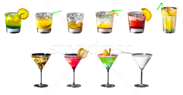 Stockfoto: Ingesteld · geïsoleerd · witte · pina · colada · mojito · whisky