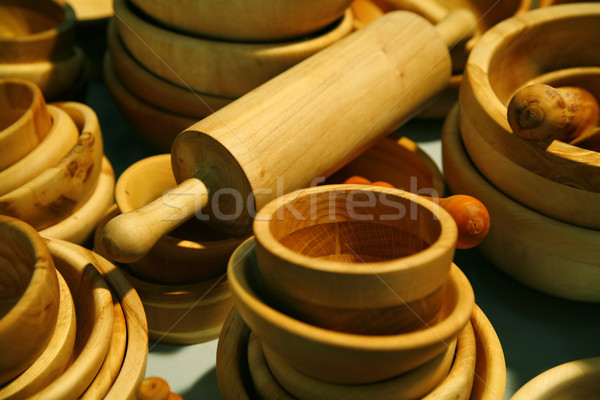 wooden dishes with rolling pin Stock photo © Hochwander