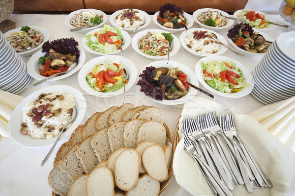 Foto stock: Mesa · completo · pan · frutas · placa · desayuno