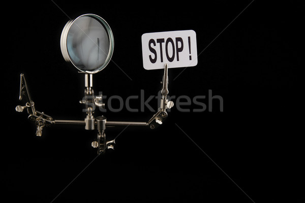 Stock foto: Figur · Stahl · Mann · stoppen · Inschrift · schwarz