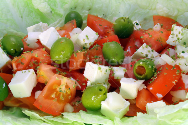 Griechisch Salat Makro Tomaten Käse Oliven Stock foto © Hochwander