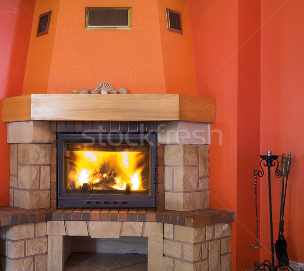 Foto stock: Chimenea · rojo · pequeño · infierno · dentro