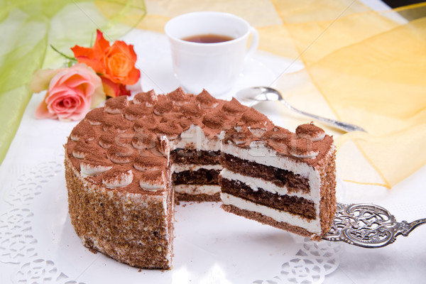 Stock foto: Kuchen · Stück · Kaffee · Blume · Essen