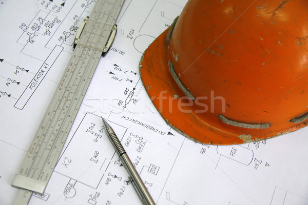 pencil, calliper and helmet Stock photo © Hochwander