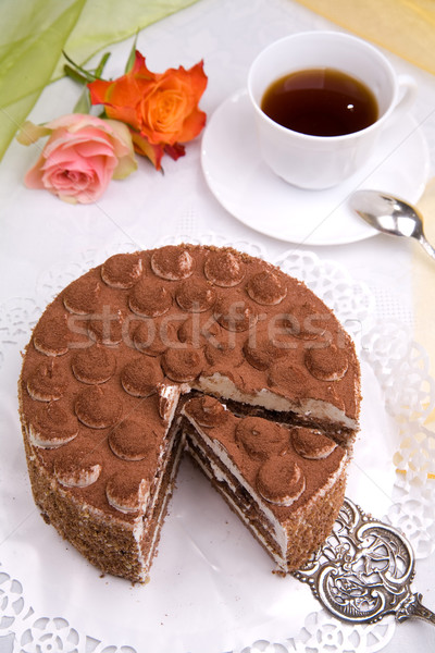 Stockfoto: Heerlijk · cake · stuk · koffie · bloem · voedsel