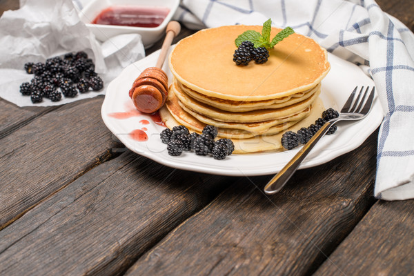 Pancakes with fresh blackberries Stock photo © homydesign