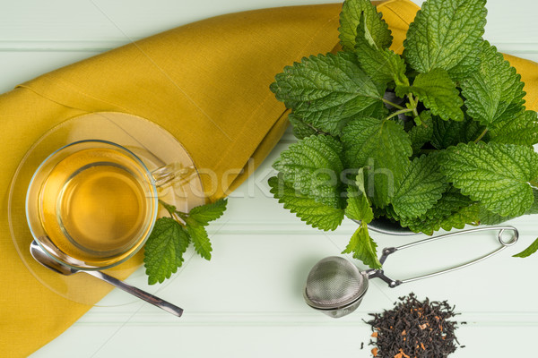 Herbal tea with melissa in a glass cup Stock photo © homydesign