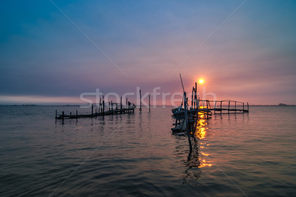 Vecchio dock sunrise pesca acqua Foto d'archivio © homydesign