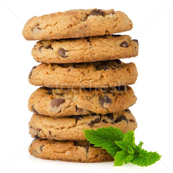 Chocolate cookies with mint leaves Stock photo © homydesign