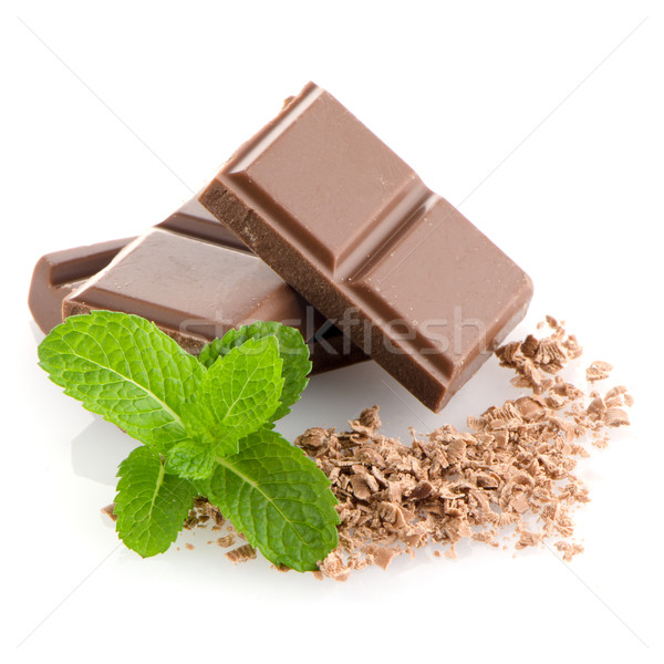 Csokoládé szelet mogyoró friss menta fehér levél Stock fotó © homydesign