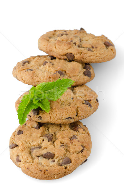 Stockfoto: Chocolade · cookies · mint · bladeren · geïsoleerd · witte