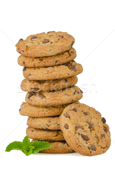 Chocolate cookies with mint leaves Stock photo © homydesign