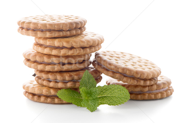 Sándwich galletas vainilla relleno blanco desayuno Foto stock © homydesign