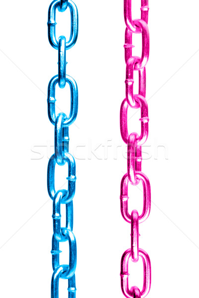 Stock photo: Blue and pink steel chains