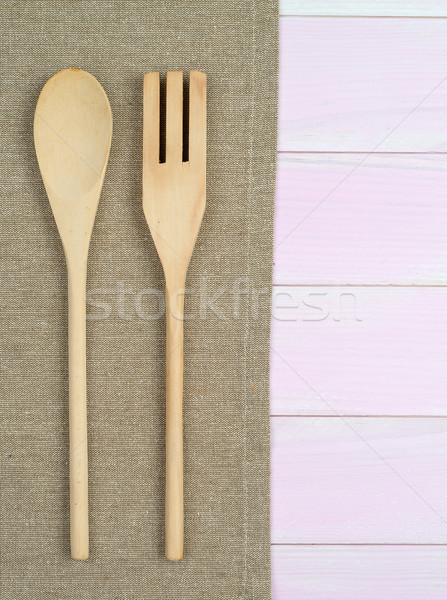 Geschirr beige Handtuch Holz Küchentisch Stock foto © homydesign