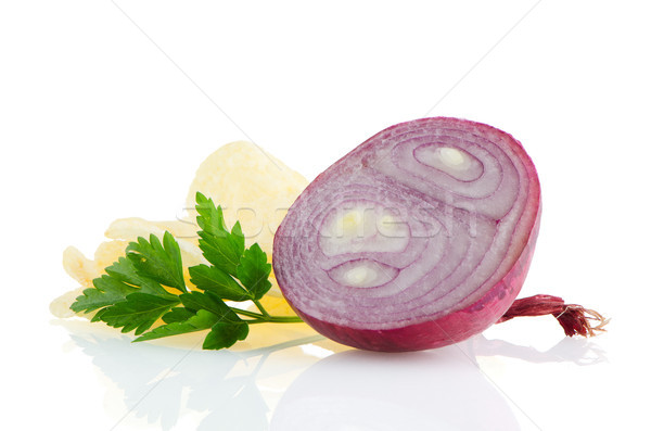 Potato chips and onion Stock photo © homydesign