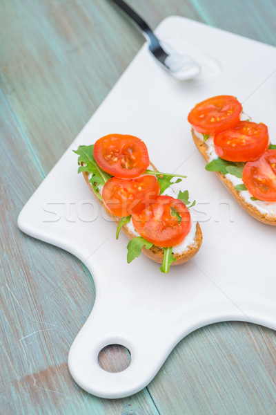 Bruschetta süzme peynir domates hizmet beyaz gıda Stok fotoğraf © homydesign