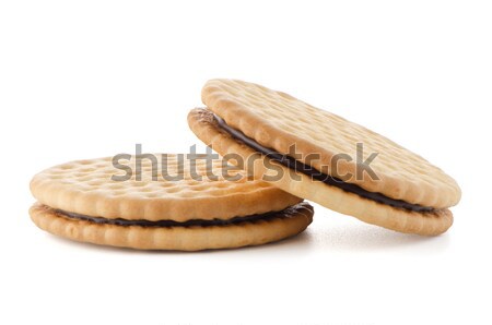 Foto stock: Sanduíche · biscoitos · chocolate · enchimento · branco · quebrado
