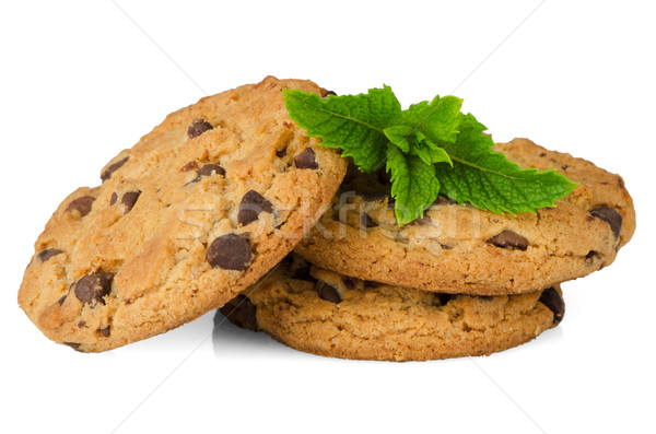 Chocolate cookies with mint leaves Stock photo © homydesign