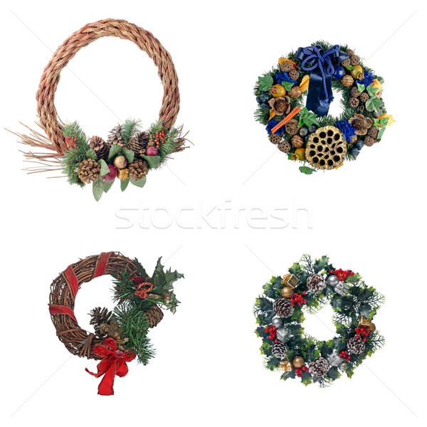 Establecer cuatro Navidad puerta guirnalda aislado Foto stock © homydesign