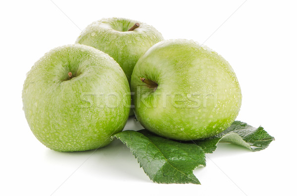 Foto stock: Dois · fresco · verde · maçãs · branco · maçã